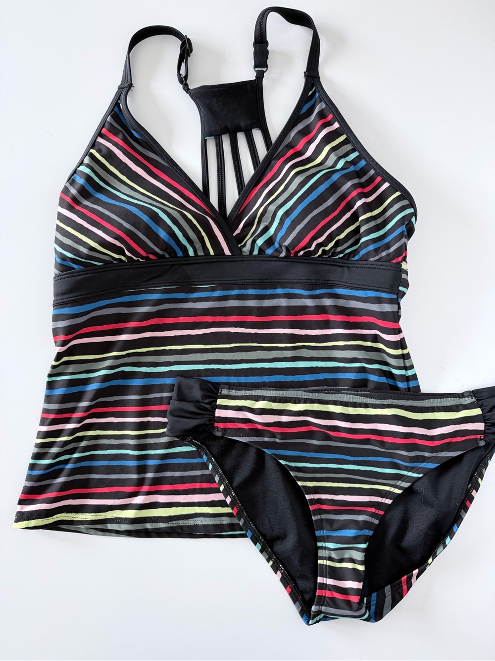 Title Nine Black Tide Wavy Stripes Tankini Top and Bottom Swimsuit Size M - Picture 3 of 12